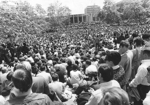 Demonstrators against war in Cambodia gather on UCLA campus