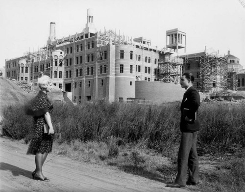 Construction of Royce Hall, rear view