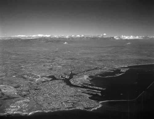 Aerial view of Long Beach, Port of Long Beach, San Pedro, looking northeast