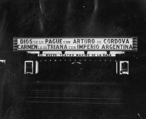 Night view of Mayan Theater marquee