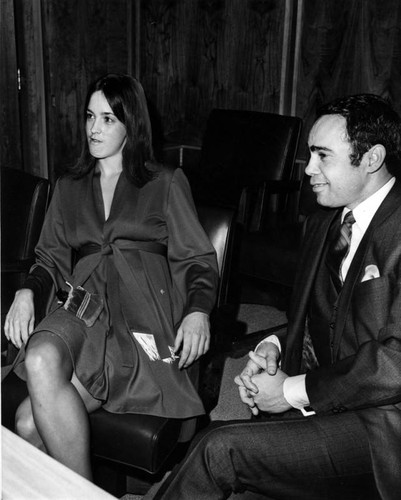 Susan Atkins in courtroom with Richard Caballero, her attorney