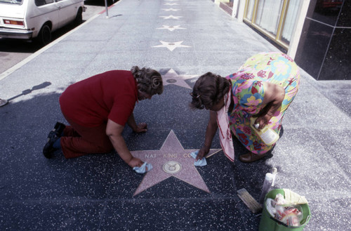 Cleaning a Walk of Fame star