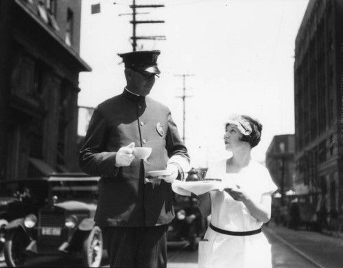 Traffic policeman has tea break