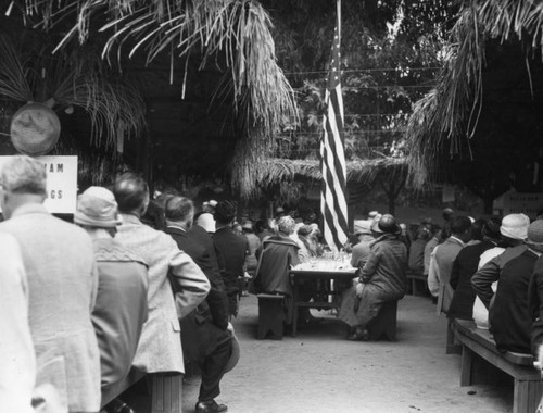 Group picnic with flag