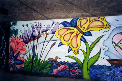 Yellow butterfly, a mural