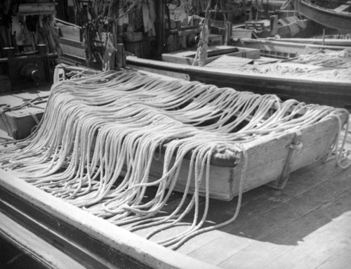 Rope drying on a rowboat at Terminal Island