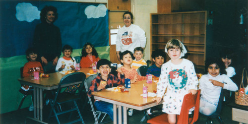 Children seated at their desks in a classroom at the American Turkish Association School