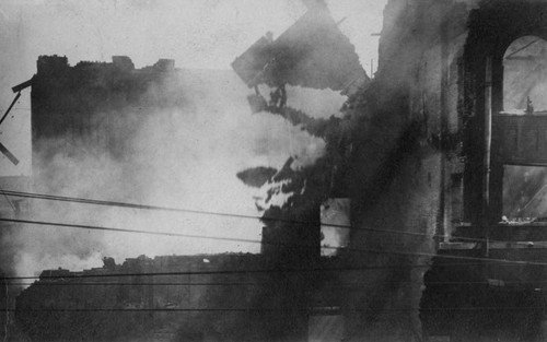 Postcard view of Los Angeles Times Building bombing