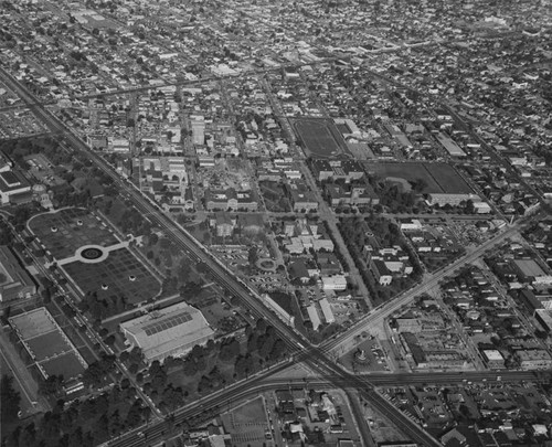 Aerial view of USC and surroundings