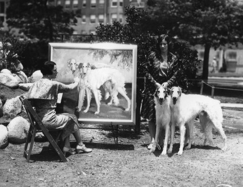 Painting of two Russian Wolfhounds, view 2