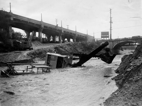 Heavy equipment submerged in Los Angeles River