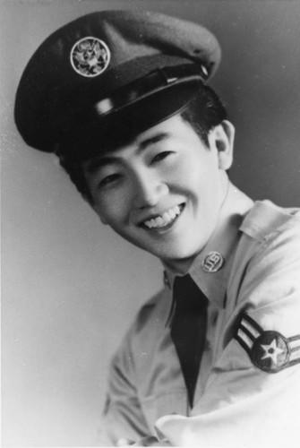 Portrait of Japanese American in military uniform