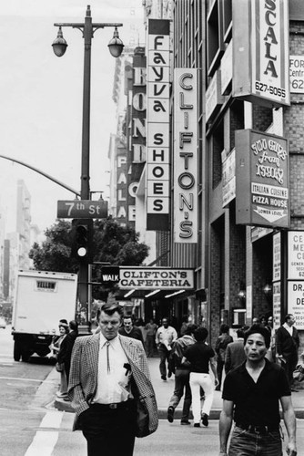 Crowds fill Broadway in downtown Los Angeles