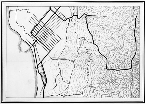 Outline drawing of San Pedro and Harbor