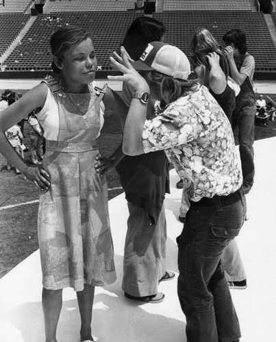 American Bicentennial pageant performers having fun during rehearsal at Coliseum