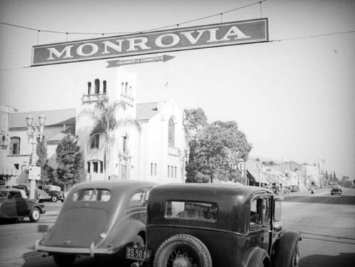 Monrovia sign above Foothill