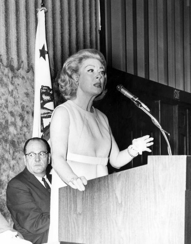 Greer Garson speaks at Century Plaza Hotel