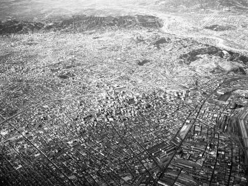 Aerial view of Los Angeles and surrounding vicinities, looking northwest