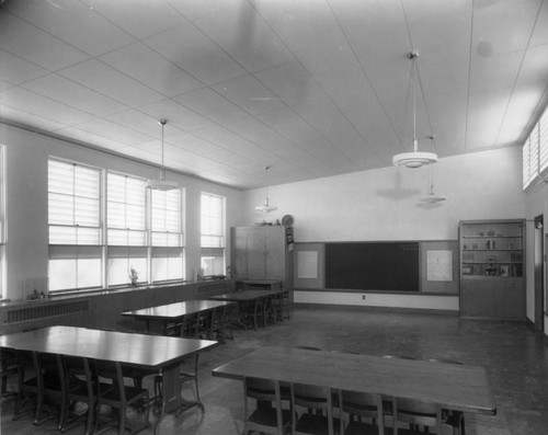 Interior view of a classroom, Baker School