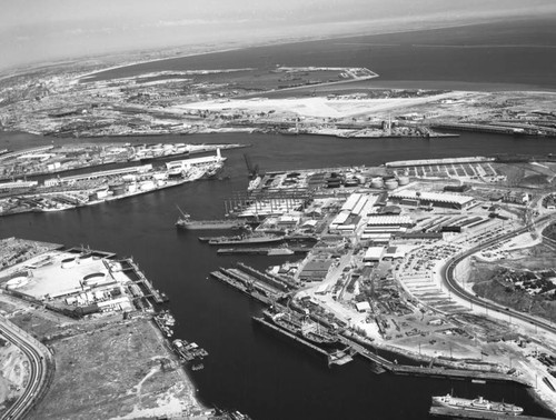 Los Angeles Harbor and Terminal Island, looking east