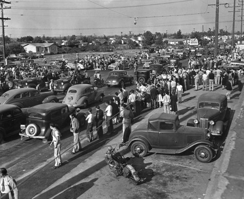 Troops and motor caravan at aviation plant