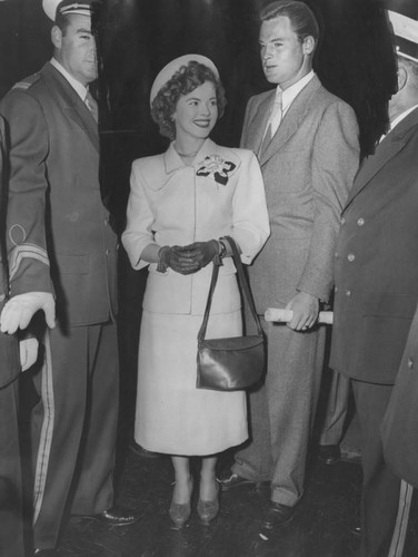 Shirley Temple and John Agar, Jr. attend the 1949 Ice Follies