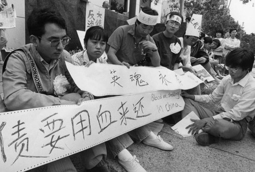 Students and members of the Chinese community protest