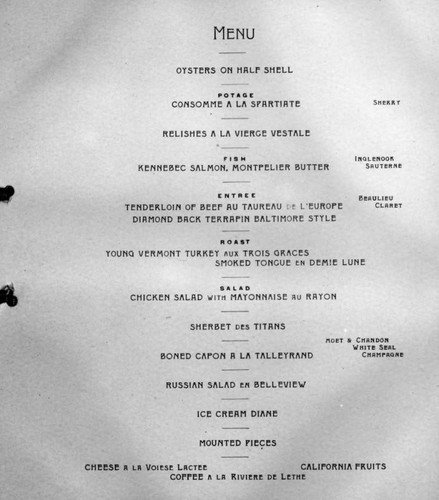 Williams Jennings Bryan banquet menu