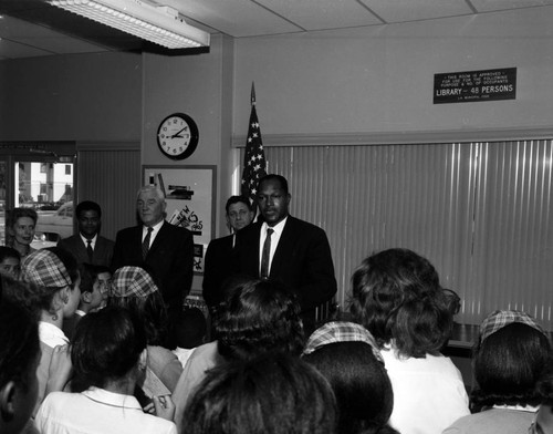 Tom Bradley visits local school library