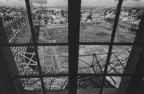 Wrigley Field, seen through shattered windows