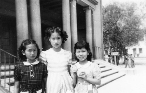 Girls outside museum