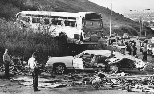 Out-of-control bus hits five cars