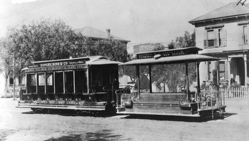 Cable cars parked