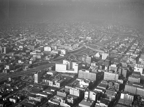 110 Harbor Freeway and Downtown Los Angeles, looking northwest