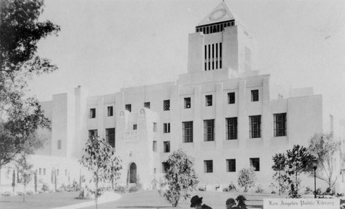 Exterior view of Central Library, a postcard