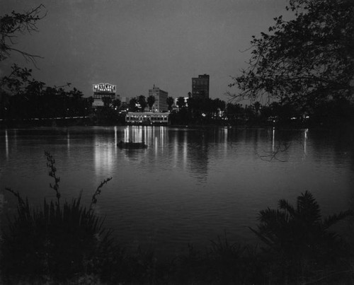 Lights shimmering on MacArthur Park lake