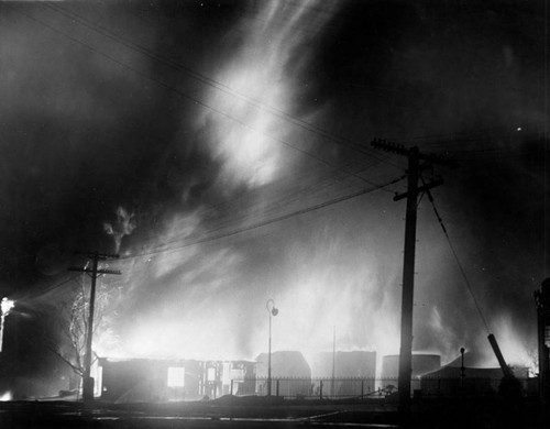 Nighttime view of an oil fire