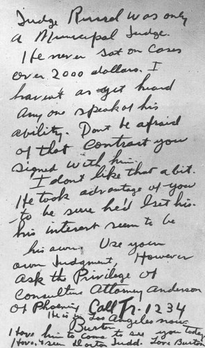 Letter to Winnie Ruth Judd