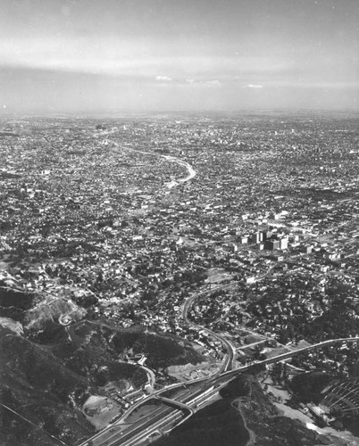 Hollywood freeway, aerial photograph
