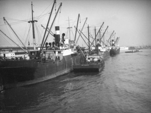 L. A. Harbor, line of ships