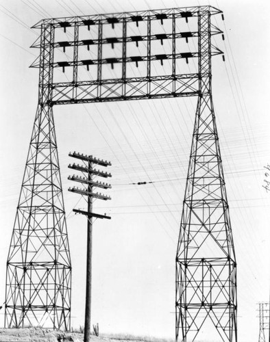 View of double electric tower and lines