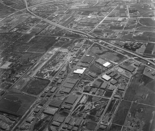 Aerial view of Vail Field and Central Manufacturing District, looking south