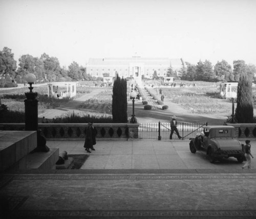 Rose Garden and Armory Building in Exposition Park