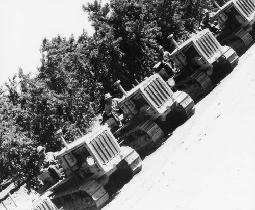 Line of tractors