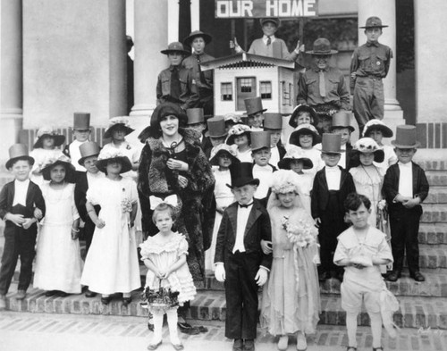 Young students in costumes