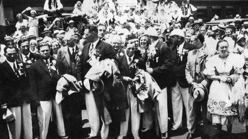 Welcoming party for Czechoslovakians, 1932 Olympics, view 7