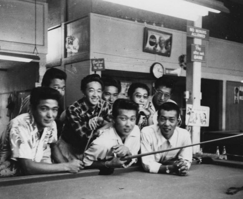 Japanese Americans in pool hall