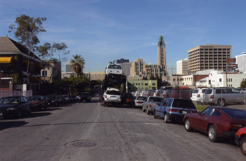 Car haulers on Sunset Place