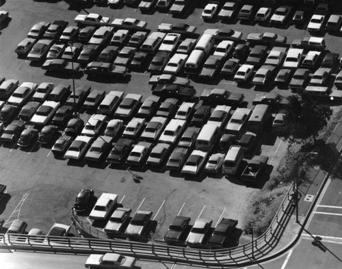 Looking down towards a parking lot