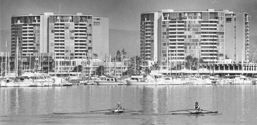 Rowing in the Marina del Rey harbor